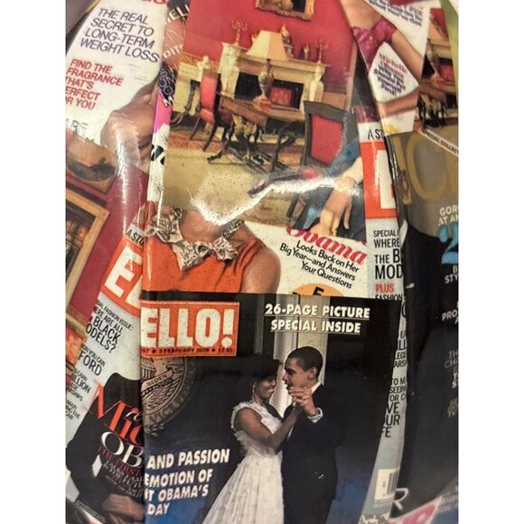 Michelle Obama Collage Round Handbag With Red Handle & Gold Accents - Statement - Picture 6 of 16